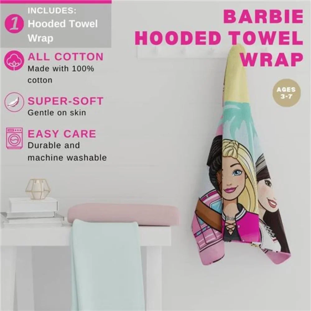 Barbie Bath/Pool/Beach Cotton Hooded Towel for Girls